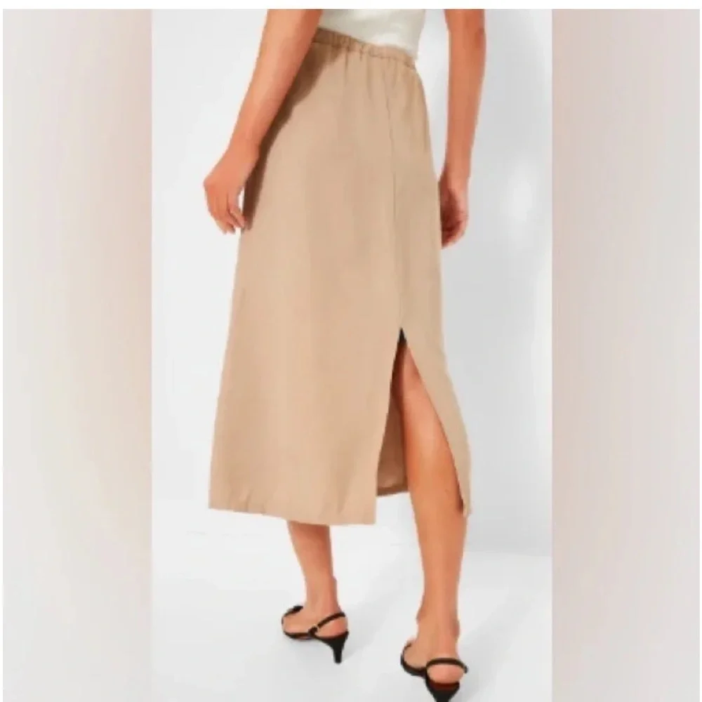 Tuckernuck Khaki Keaton Skirt XS NWT Rayon Blend Midi Neutral Slit Chic - Picture 3 of 9